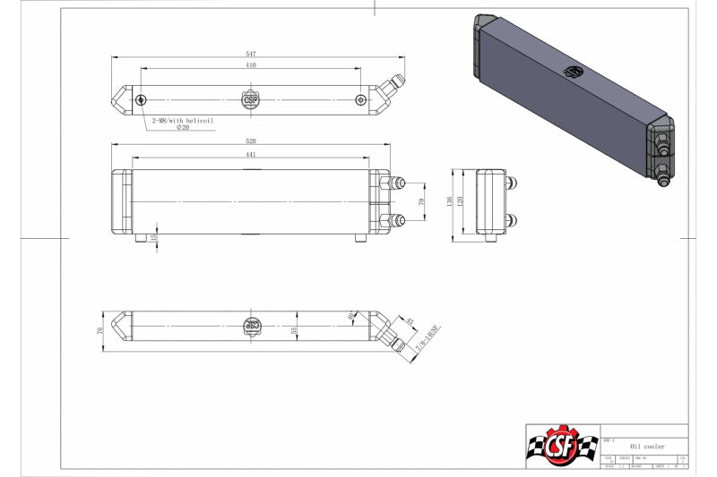 CSF Universal Dual-Pass Internal/External Oil Cooler - 22.0in L x 5.0in H x 2.25in W - DTX Performance