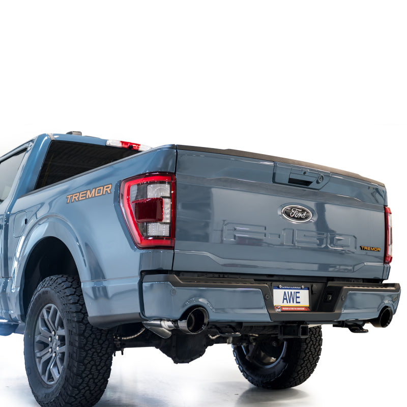 AWE Tuning 2021+ Ford F-150 Tremor (w/ Bumper Cutouts) 0FG Resonated Catback - Diamond Black Tips - DTX Performance