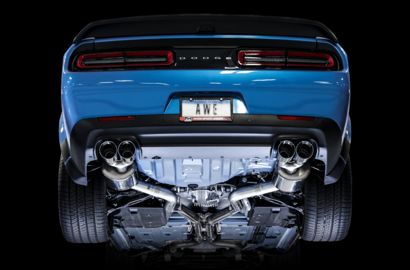 AWE Tuning 2015+ Dodge Challenger 6.4L/6.2L Non-Resonated Touring Edition Exhaust - Quad Silver Tips - DTX Performance