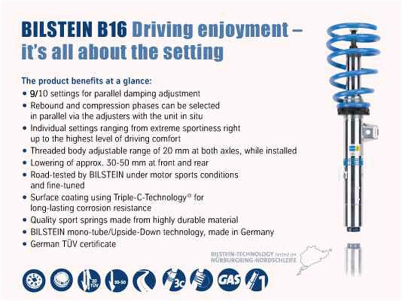 Bilstein B16 15-17 Ford Mustang GT V8 Front and Rear Performance Suspension System - DTX Performance