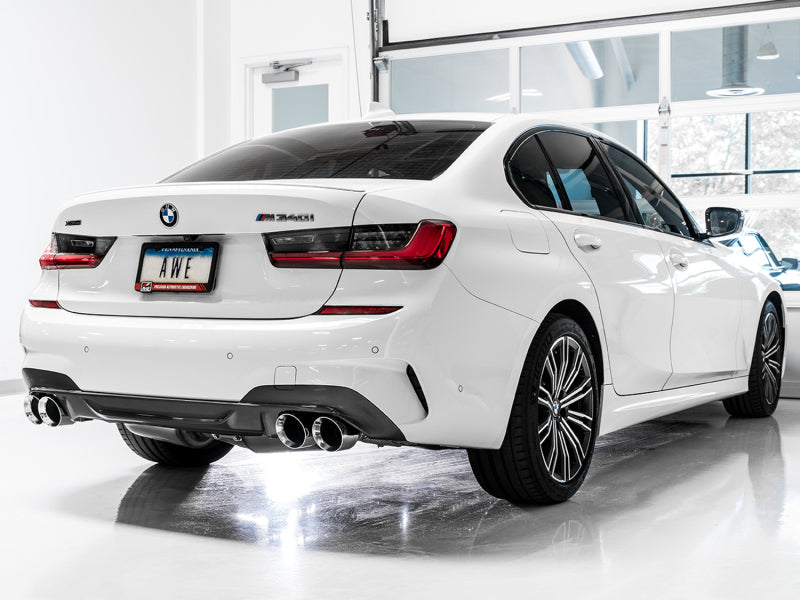 AWE Tuning 2019+ BMW M340i (G20) Non-Resonated Touring Edition Exhaust - Quad Chrome Silver Tips - DTX Performance