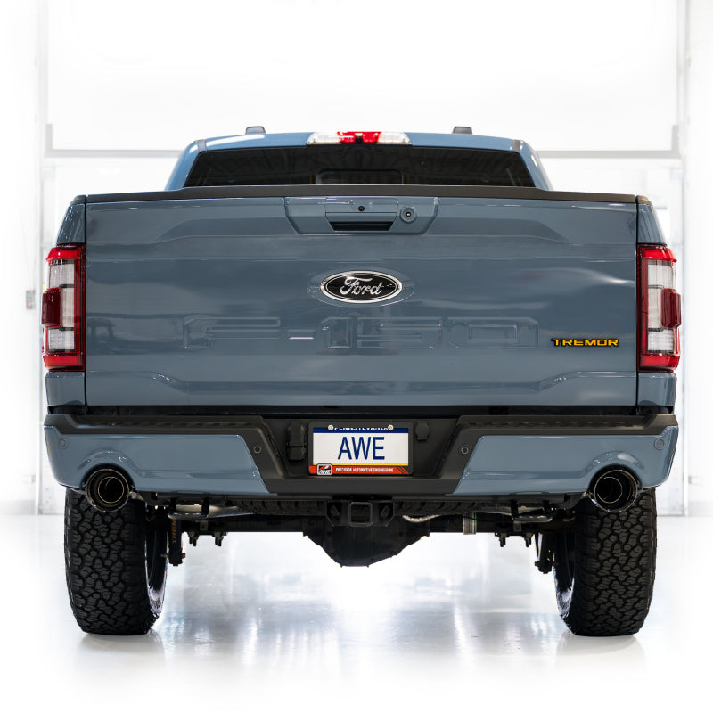 AWE Tuning 2021+ Ford F-150 Tremor (w/ Bumper Cutouts) 0FG Resonated Catback - Diamond Black Tips - DTX Performance