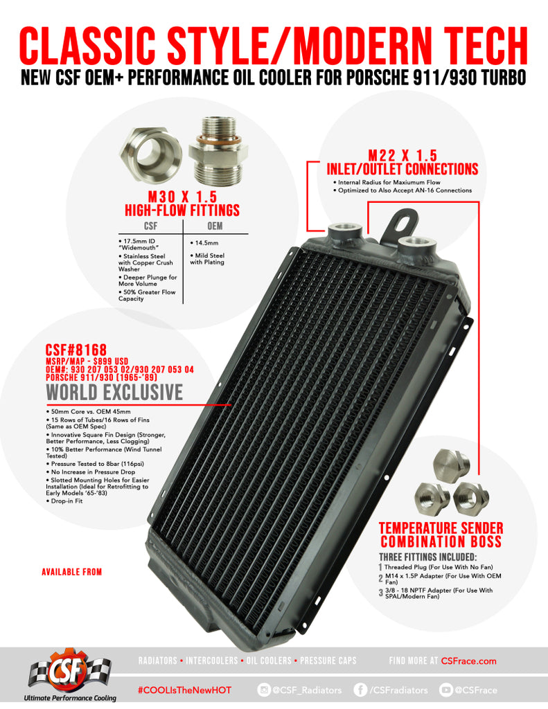 CSF 65-89 Porsche 911 / 930 OEM+ High-Performance Oil Cooler - DTX Performance