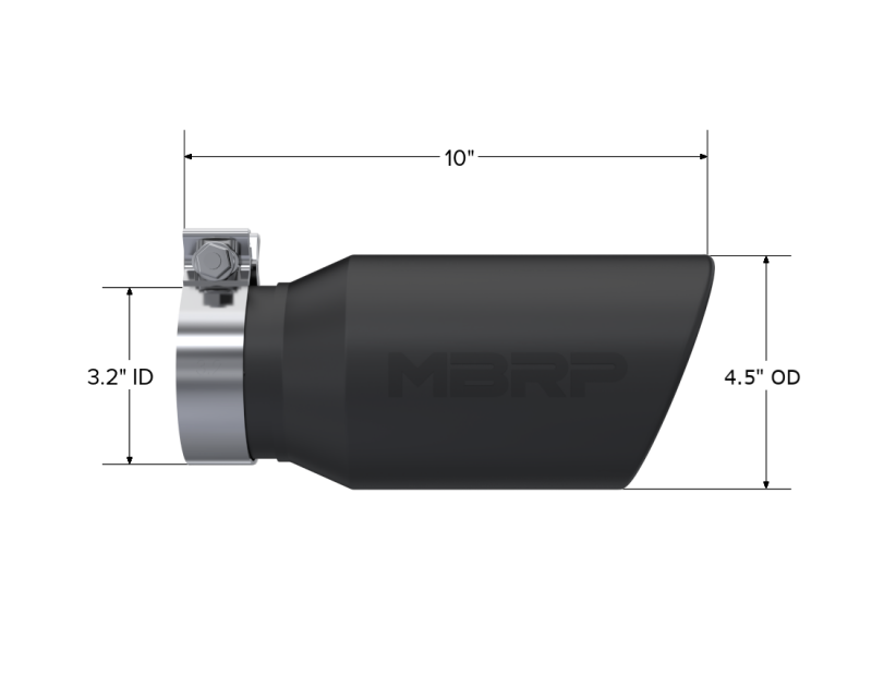 MBRP Universal Tip 4.5in OD / 3.2in Inlet / 10in Length / Angled Cut Rolled End - Black - DTX Performance