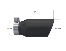 Load image into Gallery viewer, MBRP Universal Tip 4.5in OD / 3.2in Inlet / 10in Length / Angled Cut Rolled End - Black - DTX Performance