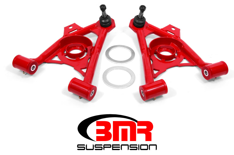 BMR 94-04 Mustang Lower Non-Adj. A-Arms (Poly) w/ Tall Ball Joint / Spring Pocket - Red - DTX Performance