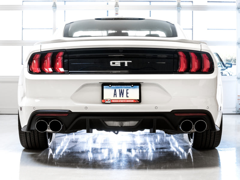 AWE Tuning 2018+ Ford Mustang GT (S550) Cat-back Exhaust - Touring Edition (Quad Chrome Silver Tips) - DTX Performance