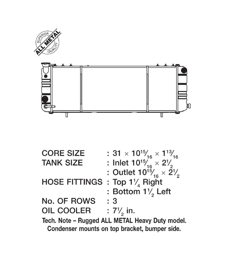 CSF 91-01 Jeep Cherokee 4.0L (LHD Only) Heavy Duty 3 Row All Metal Radiator - DTX Performance