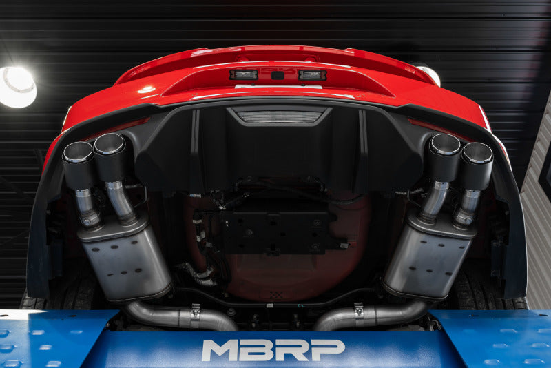 MBRP 18-20 Ford Mustang GT 5.0 w/ Quad Tip Active Exhaust Cat Back Split Rear T304 w/ Carb Fib Tips - DTX Performance