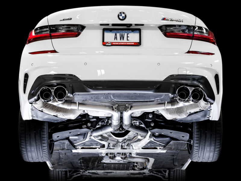 AWE Tuning 2019+ BMW M340i (G20) Track Edition Exhaust - Quad Chrome Silver Tips - DTX Performance