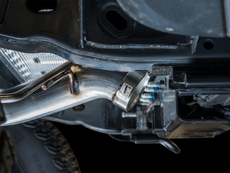 AWE Tuning 2021+ Ford Bronco 0FG Dual Rear Exit Exhaust w/Diamond Black Tips & Bash Guard - DTX Performance