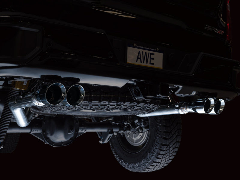 AWE Tuning 22-23 GMC Sierra 1500 AT4X 6.2L 0FG Catback Split Dual (Flat Bumper) - Chrome Silver Tips - DTX Performance