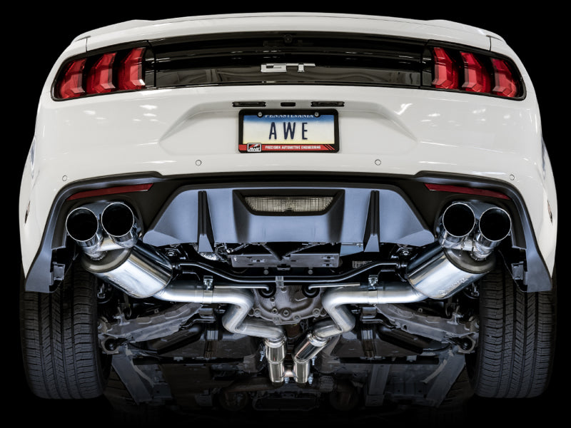 AWE Tuning 2018+ Ford Mustang GT (S550) Cat-back Exhaust - Touring Edition (Quad Chrome Silver Tips) - DTX Performance