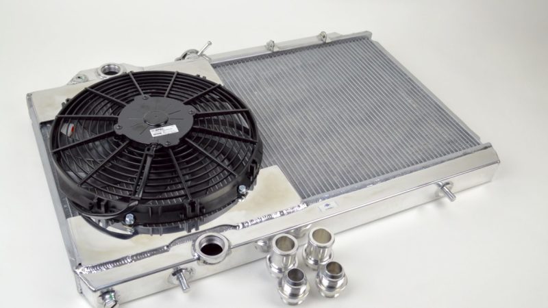 CSF 96-07 Mitsubishi Evo 4/5/6/7/8/9 Full-Slim Radiator w/12in Fan & Shroud/-16AN & Slip On Fitting - DTX Performance