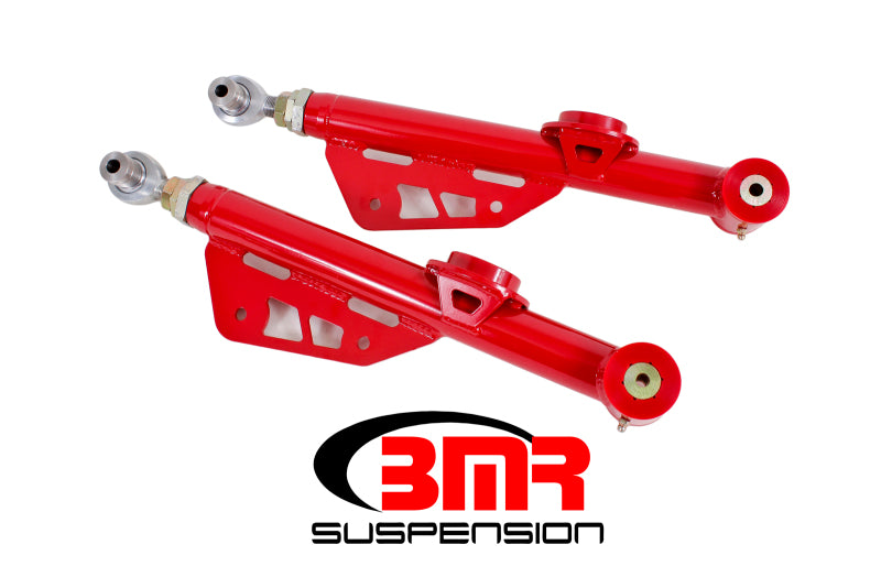 BMR 79-98 Fox Mustang On-Car Adj. Lower Control Arms / Rod End Combo (Polyurethane) - Red - DTX Performance