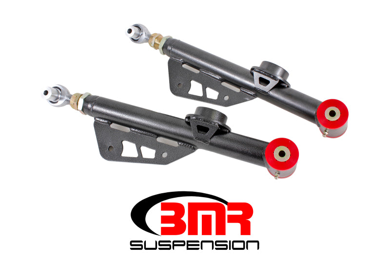 BMR 79-98 Fox Mustang On-Car Adj. Lower Control Arms Poly / Rod End Combo - Black Hammertone - DTX Performance