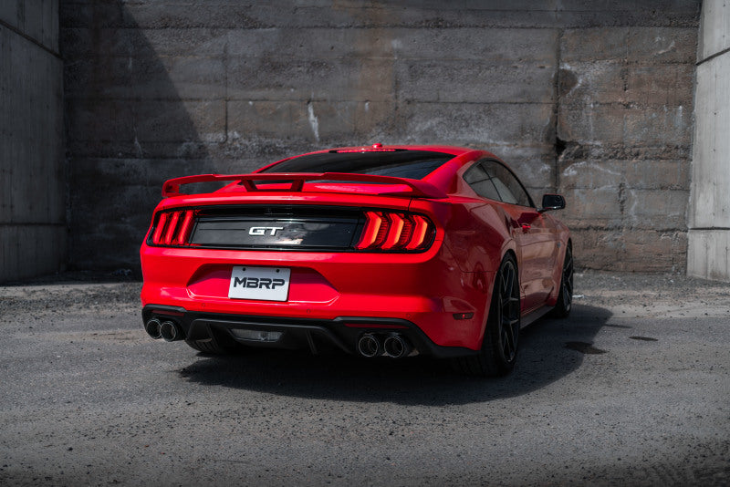 MBRP 18-20 Ford Mustang GT 5.0 w/ Quad Tip Active Exhaust Cat Back Split Rear T304 w/ Carb Fib Tips - DTX Performance