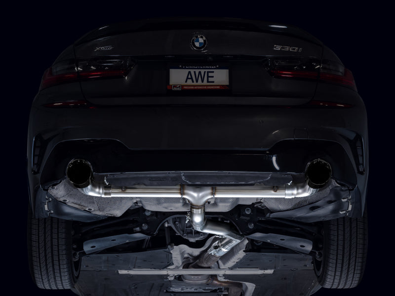 AWE 19-23 BMW 330i / 21-23 BMW 430i Base G2X Track Edition Axle Back Exhaust - Diamond Black - DTX Performance