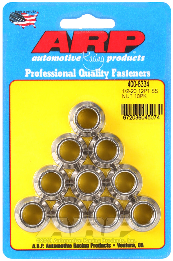 ARP 1/2in x 20 SS 12pt Nut Kit (10/pkg) - DTX Performance