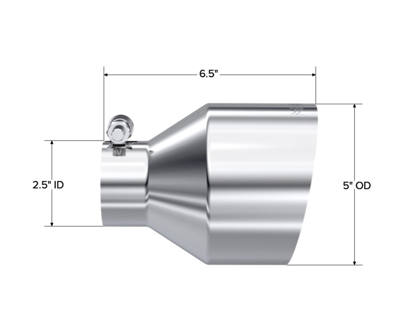 MBRP Universal T304 Stainless Steel Tip 2.5in ID / 5in OD Out / 6.5in Length Angle Cut Single Wall - DTX Performance