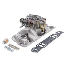 Load image into Gallery viewer, Edelbrock Manifold And Carb Kit Performer Air-Gap Small Block Chevrolet 1957-1986 Natural Finish - DTX Performance