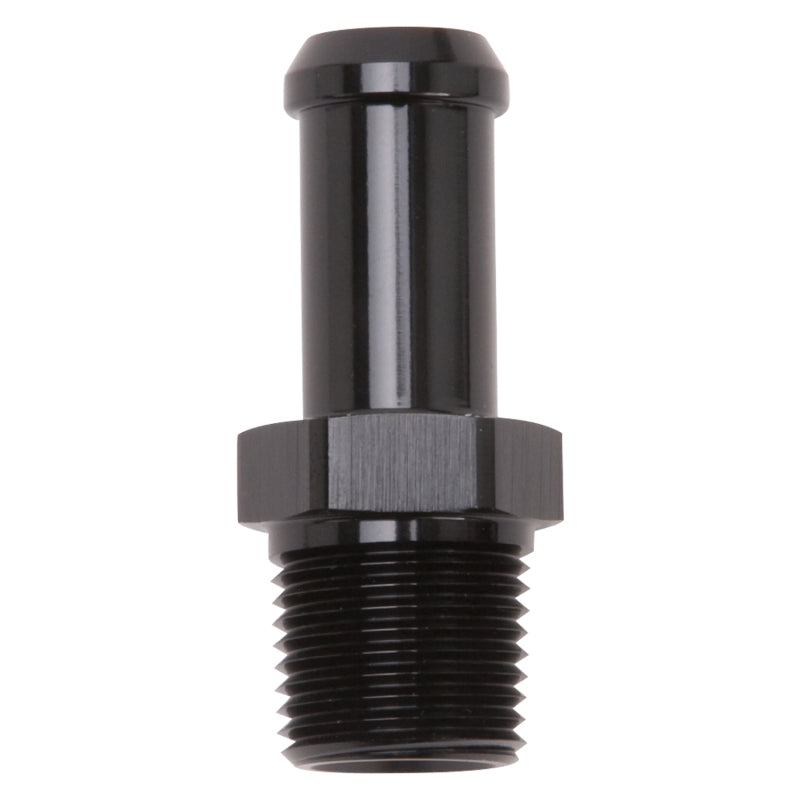 Edelbrock Hose End Straight 3/8In NPT to 1/2In Barb Black Anodize - DTX Performance