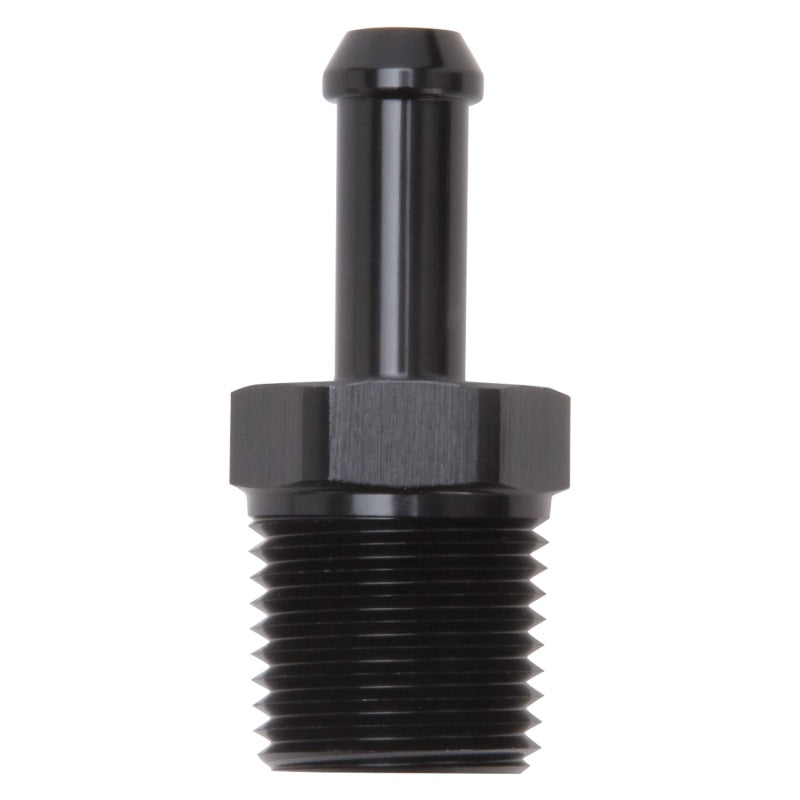 Edelbrock Hose Fittings Straight 1/2In NPT to 3/8In Barb Black Anodize - DTX Performance