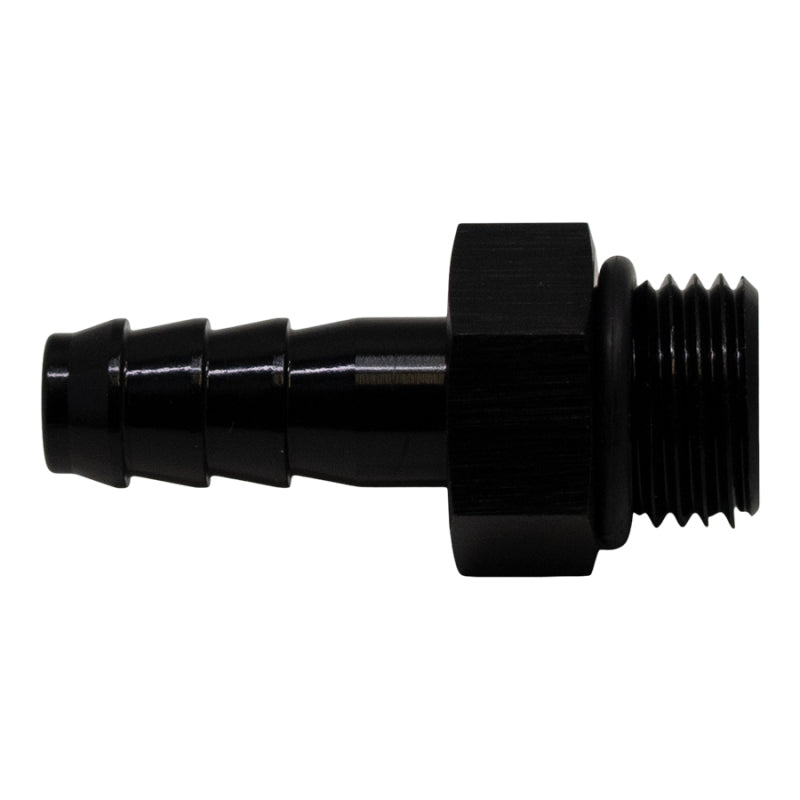 DeatschWerks 6AN ORB Male to 5/16in Male Triple Barb Fitting (Incl O-Ring) - Anodized Matte Black - DTX Performance