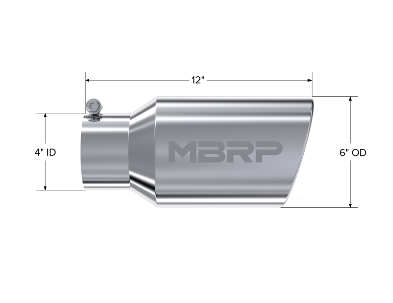 MBRP Universal Tip 6 O.D. Angled Rolled End 4 inlet 12 length - DTX Performance