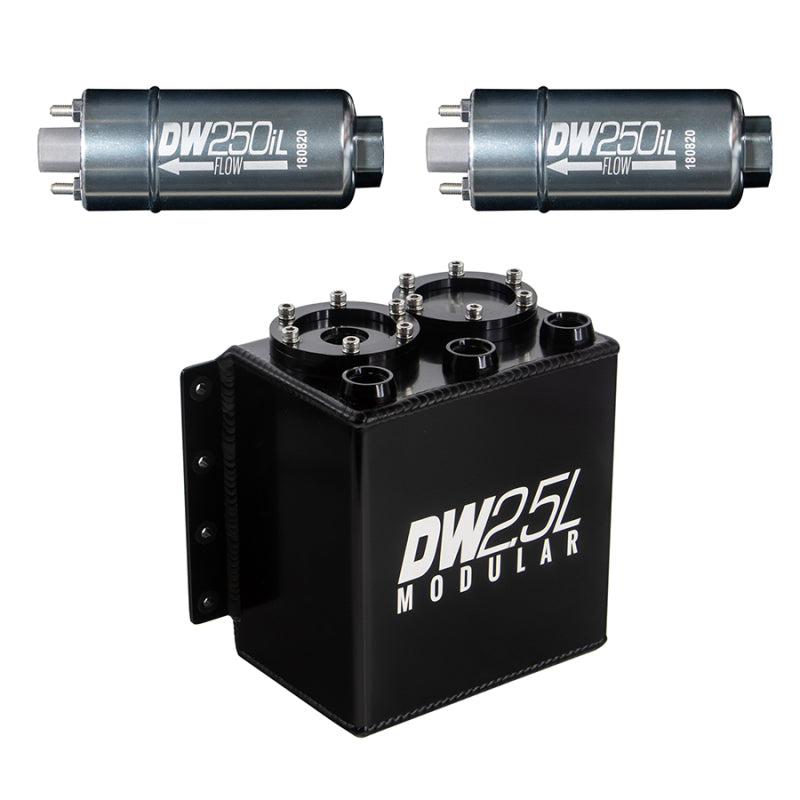 DeatschWerks 2.5L Modular Surge Tank (Incl. 2 DW250iL In-Line Fuel Pump) - DTX Performance