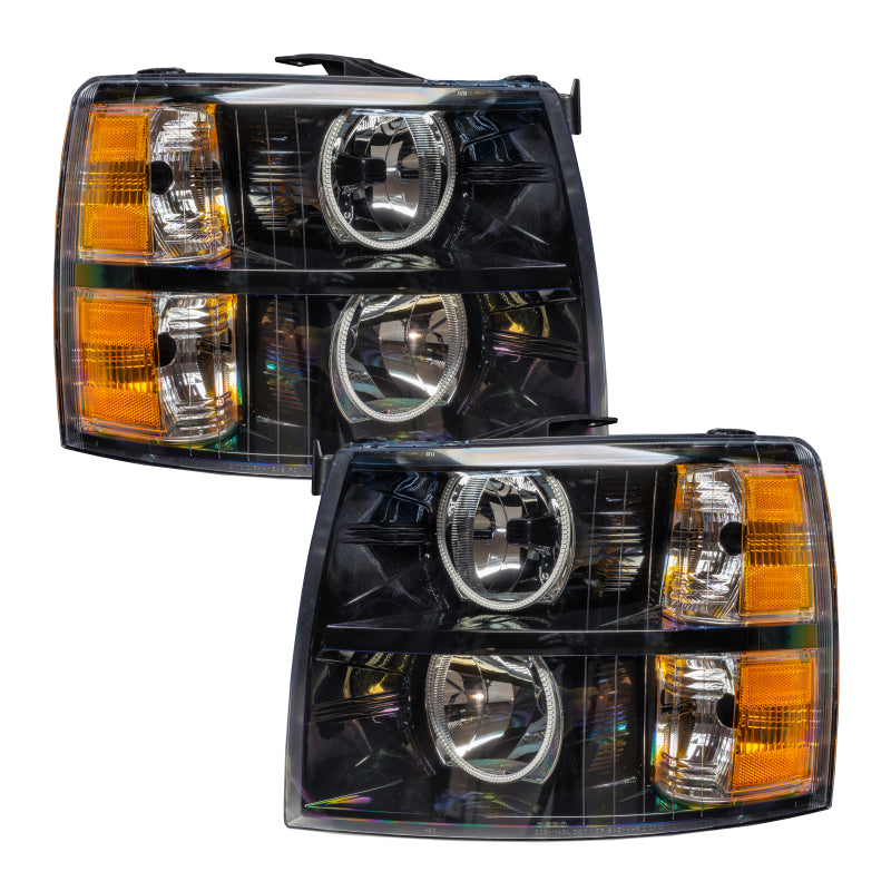 Oracle Lighting 07-13 Chevrolet Silverado Assembled Halo Headlights Round Style - Blk Housing -Green - DTX Performance