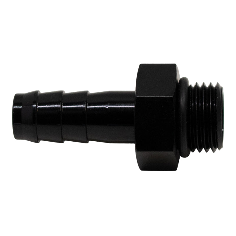 DeatschWerks 6AN ORB Male to 3/8in Male Triple Barb Fitting (Incl O-Ring) - Anodized Matte Black - DTX Performance