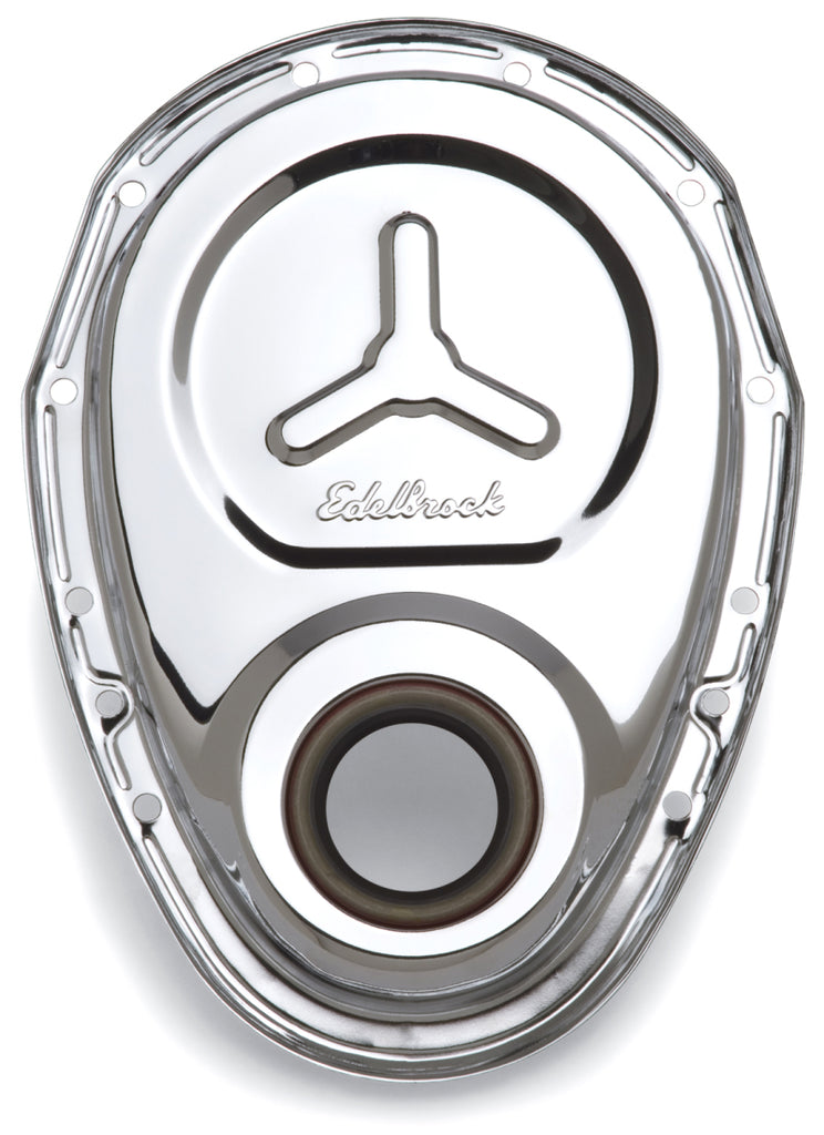 Edelbrock Timing Cover SB-Chevy Chrome w/ Welded Reinforcement Plate - DTX Performance