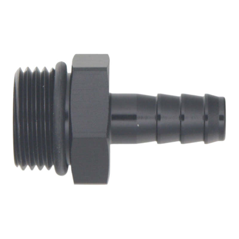 DeatschWerks 10AN ORB Male to 3/8in Male Triple Barb Fitting (Incl O-Ring) - Anodized Matte Black - DTX Performance