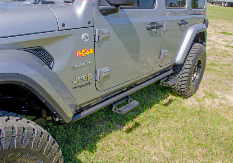 N-Fab RKR Step System 2019 Jeep Wrangler JT 4 Door Truck Full Length - Tex. Black - 1.75in - DTX Performance