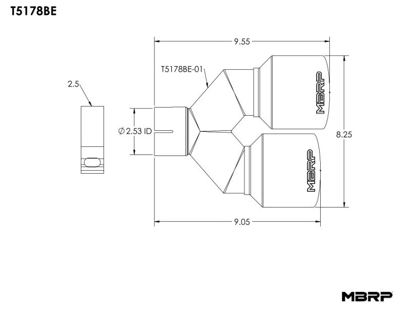 MBRP Burnt End Tip 2.5 ID Dual 4 OD Out 9.5 length Single wall 304 Stainless Steel Driver Side - DTX Performance