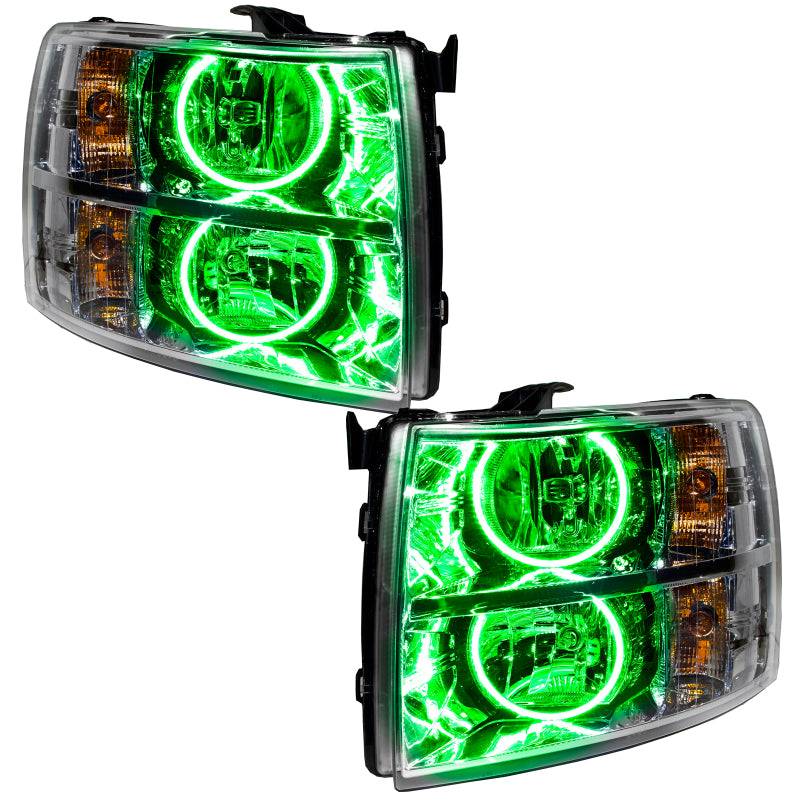 Oracle Lighting 07-13 Chevrolet Silverado Pre-Assembled LED Halo Headlights (Round Style) - Green - DTX Performance