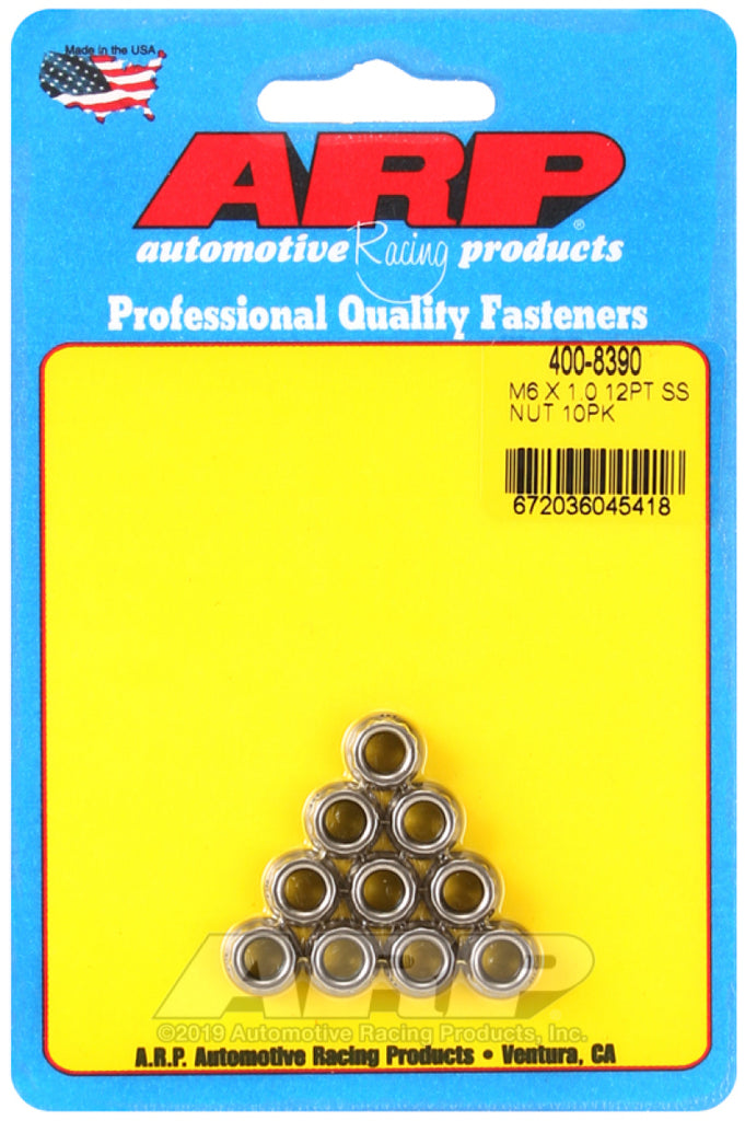 ARP M6 X 1.00 (M8 wr) Stainless Steel 12pt Nut Kit (Pack of 10) - DTX Performance