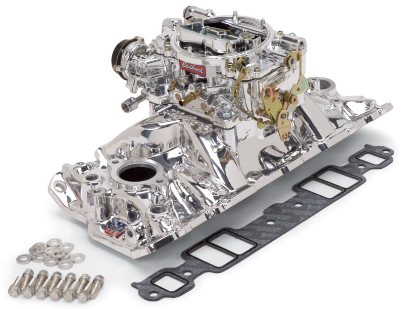 Edelbrock Manifold And Carb Kit Performer Eps Small Block Chevrolet 1957-1986 Natural Finish - DTX Performance