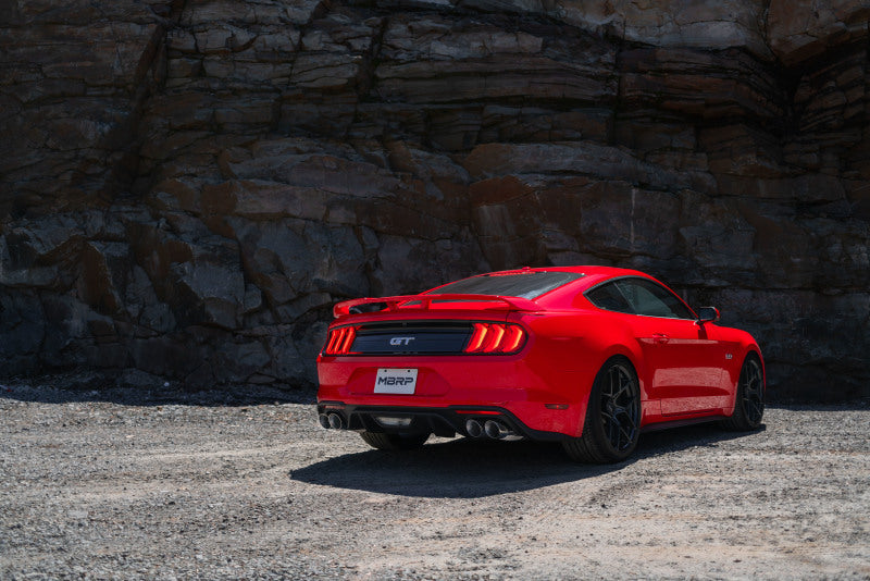 MBRP 18-19 Ford Mustang GT 5.0 3in Dual Split Rear Cat Back w/ Quad 4in Dual Wall Tips- Black Coated - DTX Performance