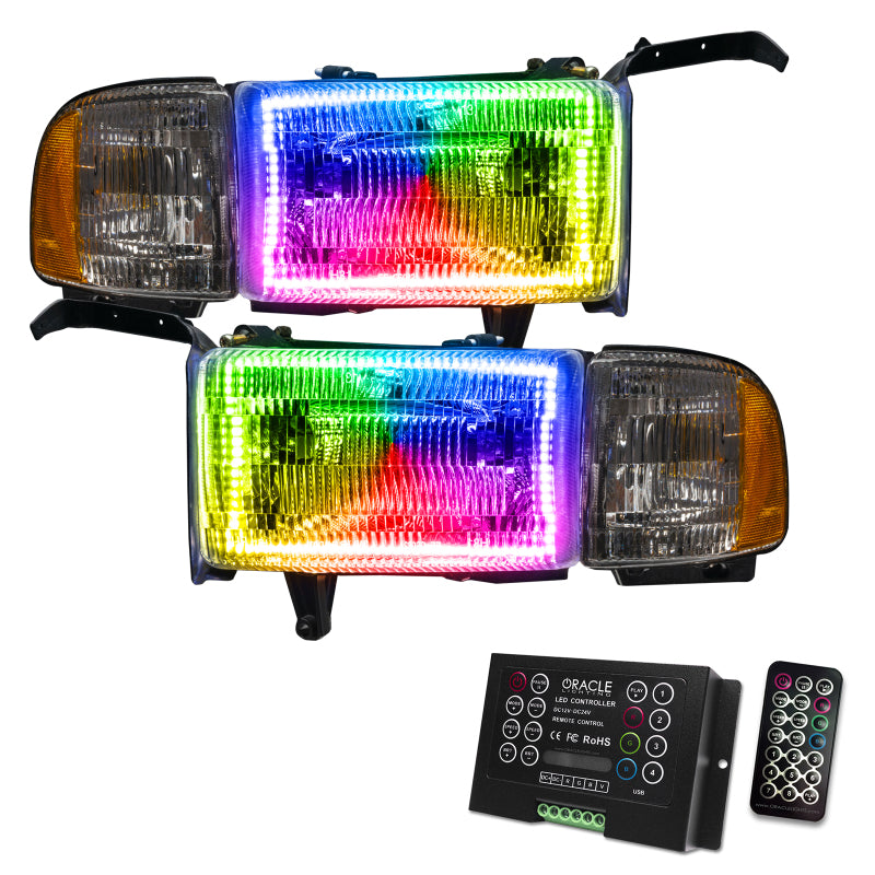 Oracle 94-02 Dodge Ram Pre-Assembled Halo Headlights - ColorSHIFT w/ 2.0 Controller - DTX Performance