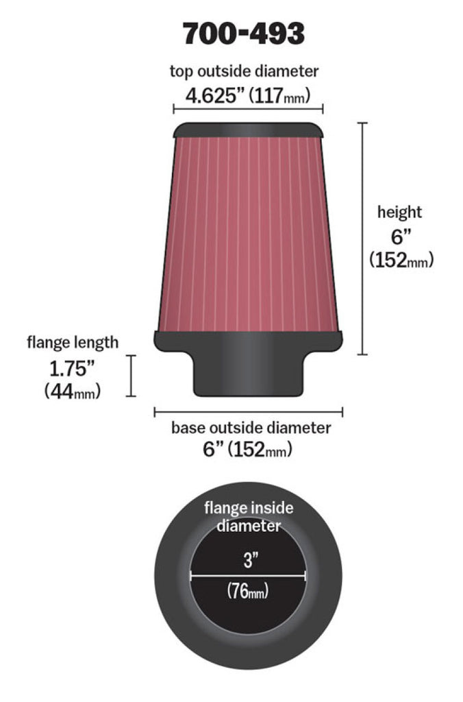 Airaid Universal Air Filter - Cone 3 x 6 x 4 5/8 x 6 - DTX Performance