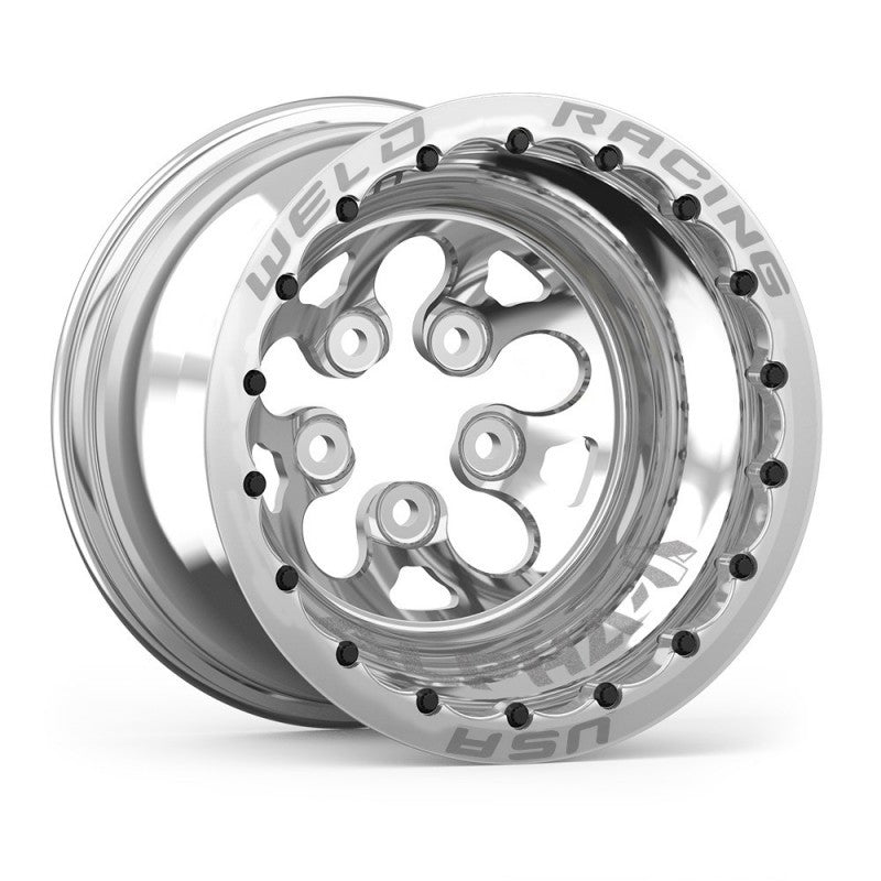 Weld Alpha-1 15x12 / 5x4.5 BP / 4in. BS Polished Wheel - Black Double Beadlock MT - DTX Performance