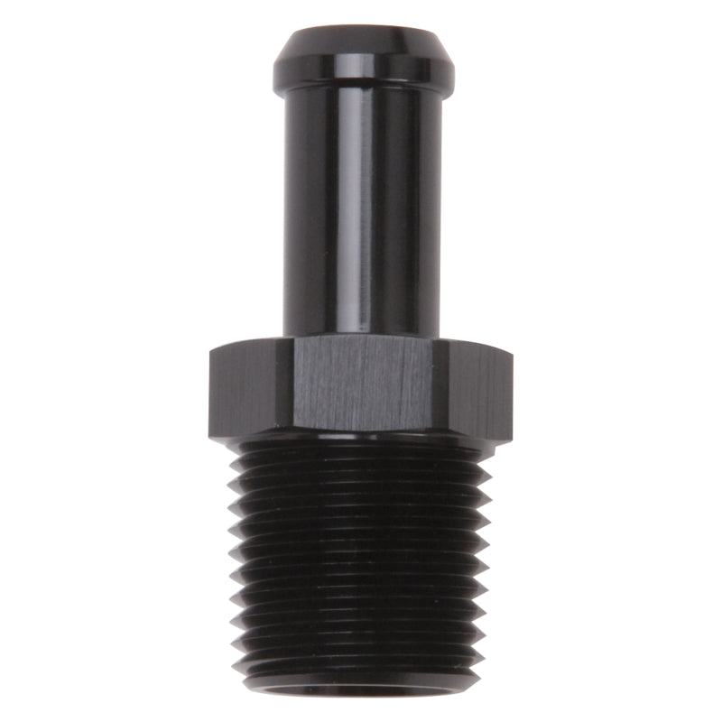 Edelbrock Hose End Straight 1/2In NPT to 1/2In Barb Black Anodize - DTX Performance