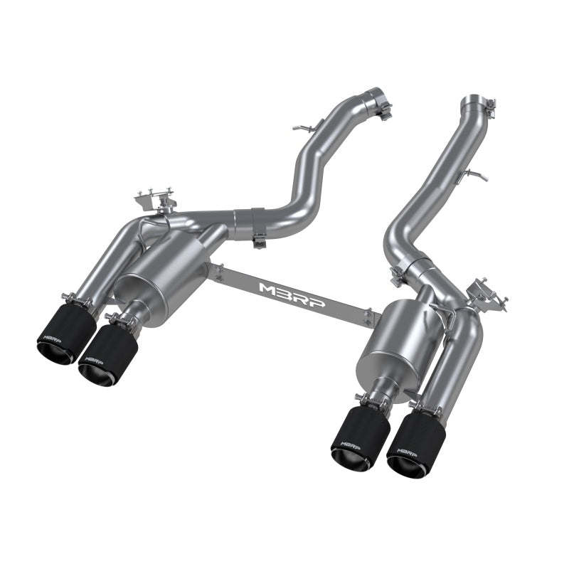 MBRP 18-22 BMW M2 Competition 3.0L T304 SS 3in Resonator-Back Exhaust Quad Rear w/ Carbon Fiber Tips - DTX Performance