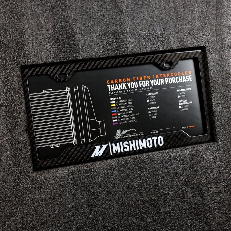 Mishimoto Universal Carbon Fiber Intercooler - Gloss Tanks - 525mm Gold Core - S-Flow - BL V-Band - DTX Performance