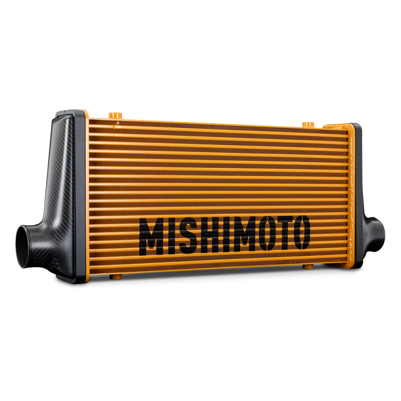 Mishimoto Universal Carbon Fiber Intercooler - Gloss Tanks - 525mm Gold Core - C-Flow - C V-Band - DTX Performance