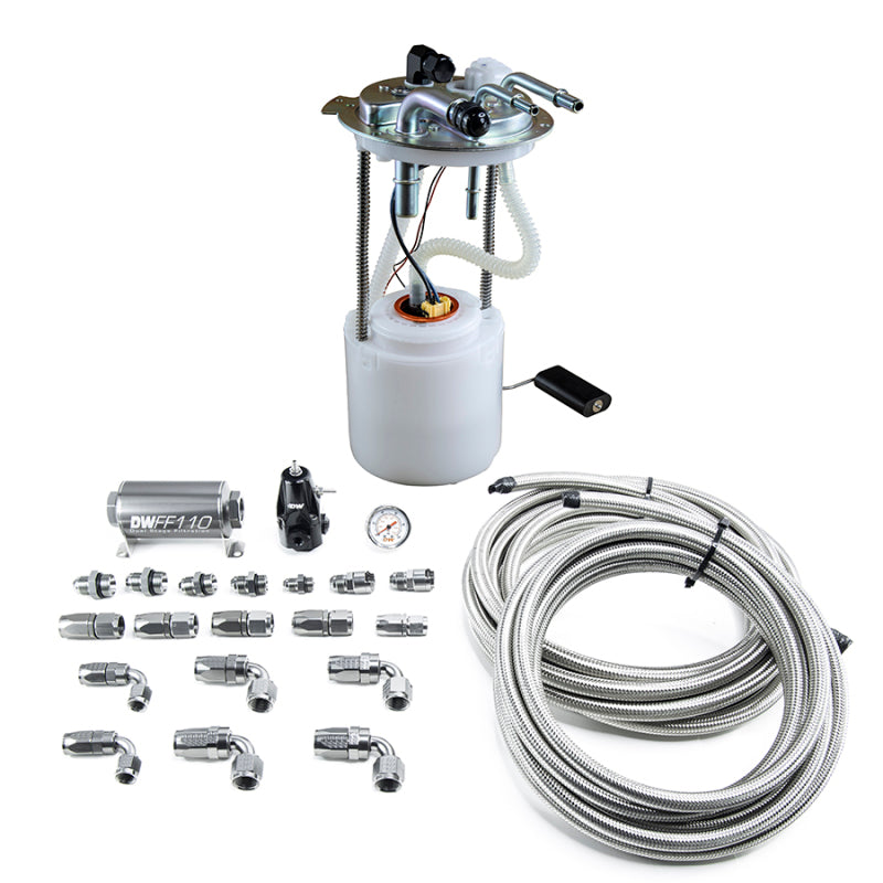 DeatschWerks 05-19 Yukon/Tahoe/Suburban DW400 Pump Module and Return SS CPE Plumbing Kit - DTX Performance