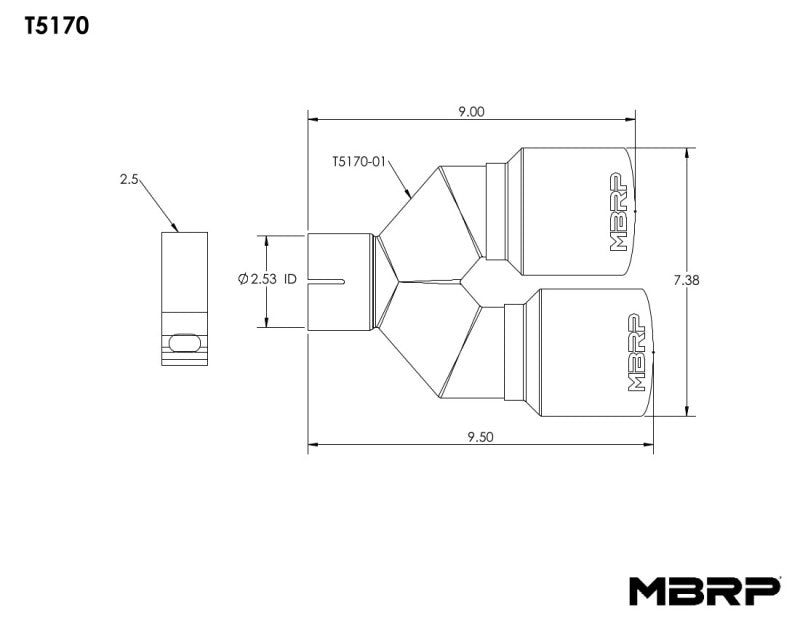 MBRP Universal T304 SS Dual Tip 3.5in OD/2.5in Inlet - DTX Performance