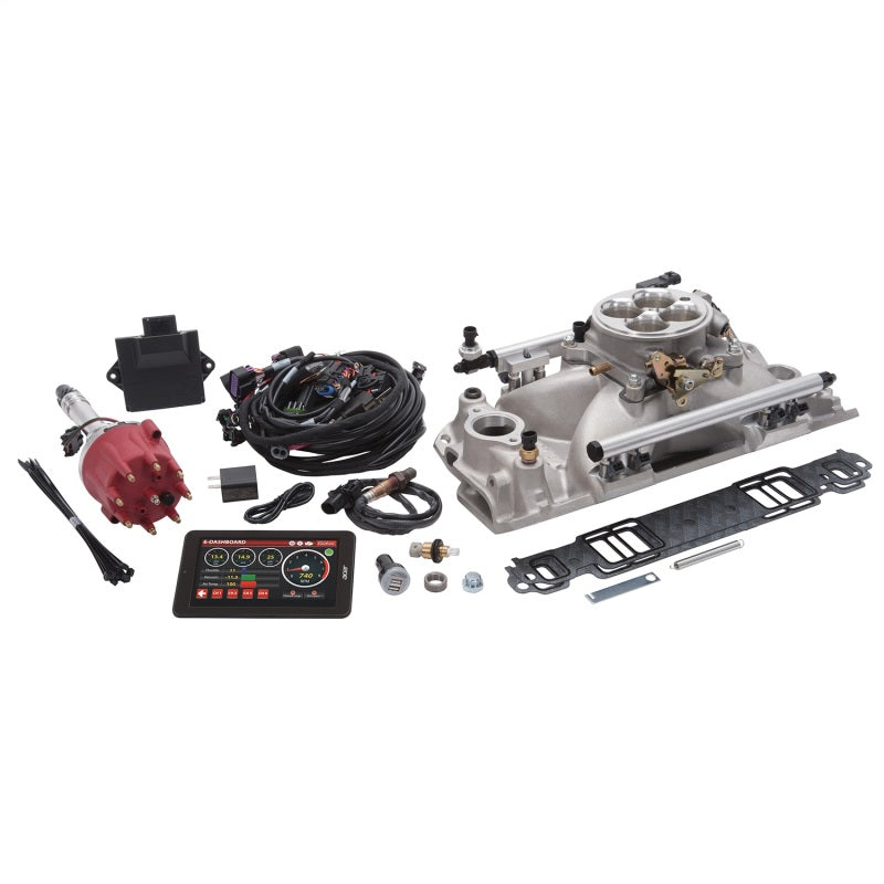 Edelbrock Pro Flo 4 Fuel Injection Kit Seq Port SBC 1986&Earlier 550 Max HP 29 LbHr Injectors Satin - DTX Performance